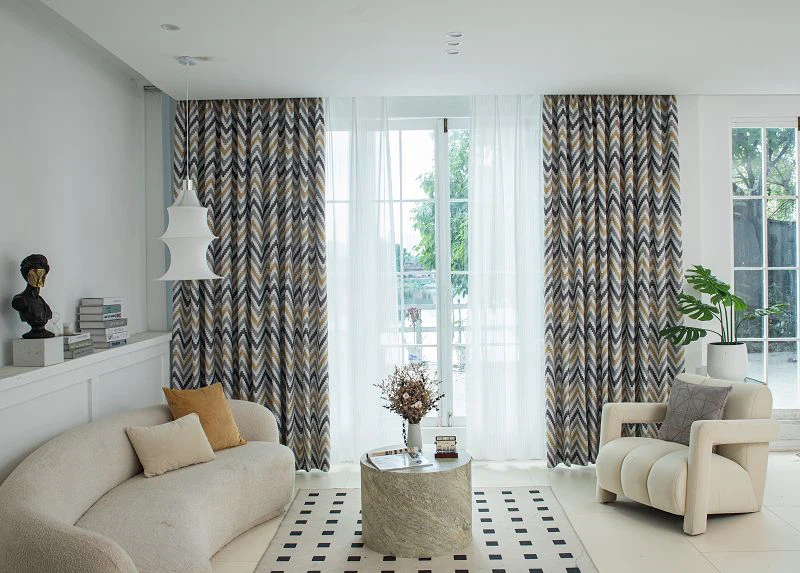 Ľanová záclona z prosa s potlačou vlnitého vzoru